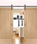 11 Ft Sliding Barn Door Hardware Kit For Heavy Duty Double Door Track System, 330 Lb Load Capacity, Carbon Steel Black