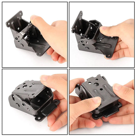 Heavy Duty Foldable Self Locking Hinges 8 Pack With Mounting Hardware shown in use, demonstrating spring-loaded metal support design.