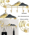 Heavy Duty Wall Mount Coat Rack With Five Slick Metal Hooks Top Shelf Entryway Organizer For Jackets Hats And Scarves Modern Closet Storage Solution Smooth Setup with golden mountain design.