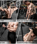 Lock In Multi Function Cable Machine Attachment Set With Grip Friendly Lat Pulldown Bars And Heavy Duty Tricep Rope For Legit Home Gym Strength Workouts And Beast Mode Back Blasting, showing multiple exercises.