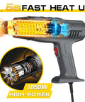 Heavy Duty 1850W Heat Gun With Dual Temperature Settings, Fast Heat Up In 1.5 Seconds, side view with heating element visible