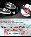 All In One Eyeglasses Nose Pads Replacement Kit With 5 Pairs Air Chamber Silicone Nose Pads, screws and installation guide