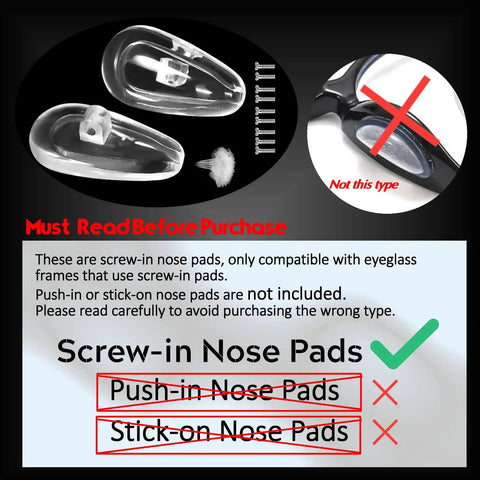 All In One Eyeglasses Nose Pads Replacement Kit With 5 Pairs Air Chamber Silicone Nose Pads, screws and installation guide