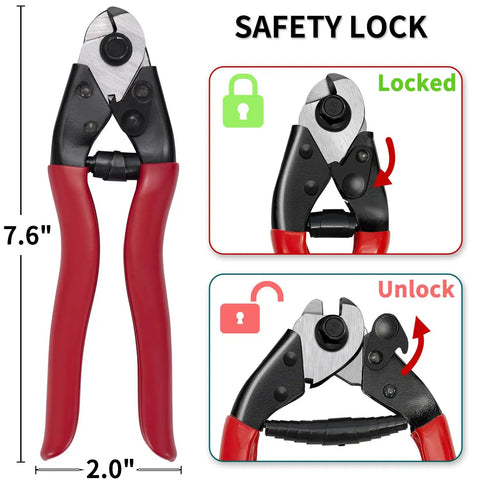 7.6 Inch Steel Wire Cutter One Hand Operation Cuts All Wires Up To 5/32 Inch Including Steel Cable Aircraft Cable Wire Rope CC11