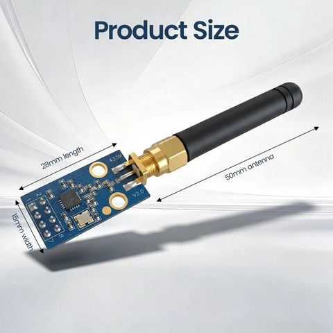 Super Cool 2-Pack CC1101 433MHz RF Modules With SMA Antennas For Epic Long Range Data Transmission And Stable Signal Control Systems That Fly By You, size details with 28mm length and 15mm width.