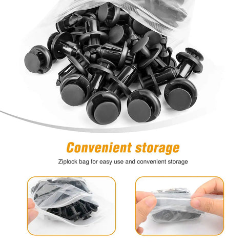 Clean Nylon Fender Clips And Bumper Retainer Kit For Honda And Acura Rides With 40 Pack Expansion Screws in ziplock bag.