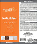 Instant Grab Adhesive package label showing instructions and specifications for ceiling tiles, wall panels, and crown molding.