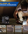 Person welding with the 110V Mini DC Inverter MMA Welder with LCD Digital Display, IGBT inverter, showing welding applications.