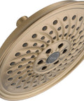 Champagne Bronze Shower Head With H2OKinetic PowerDrench Technology, Three Spray Settings, rain shower head close-up view