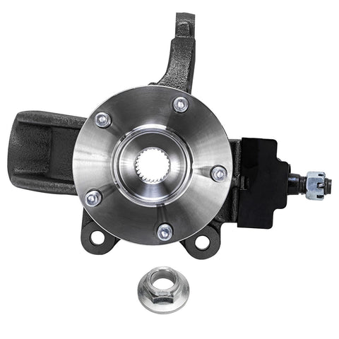 Front view of Front Left Steering Knuckle With Wheel Bearing Hub Assembly for 2010 2013 Ford Transit Connect Driver Side Replacement, OEM Grade.