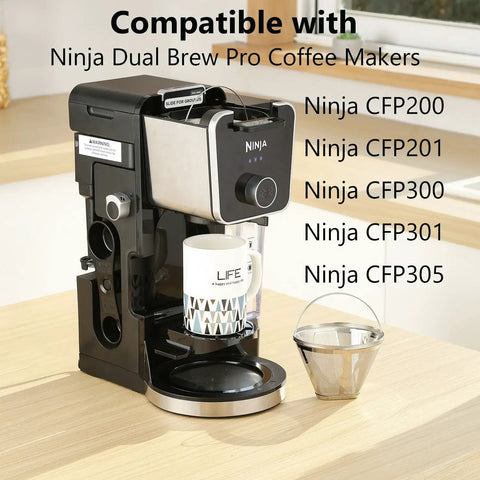 Coffee maker with compatible reusable number four cone coffee filters for Ninja Dual Brew Pro CFP301 CFP201 8 to 12 cup.