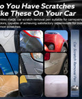 Collage showing car scratches with Car Scratch Repair Pen All Colors Universal Quick Fix For Scratches Swirl Marks And Scuffs.