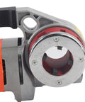 Close-up of Portable Electric Pipe Threader Kit With Six Top Tier Dies showing threading head for steel and iron pipe use.
