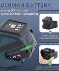 Heavy Duty Handheld Electric Strapping Machine With 4000Mah Battery hot melt baler tool showing battery and power level display.