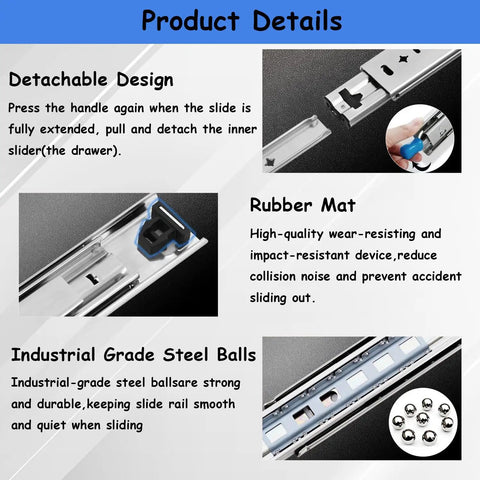 Beefy Heavy Duty Drawer Slides With Lock 32 Inch Full Extension 3 Fold Side Mount Rails 250 Lb Load Capacity details display