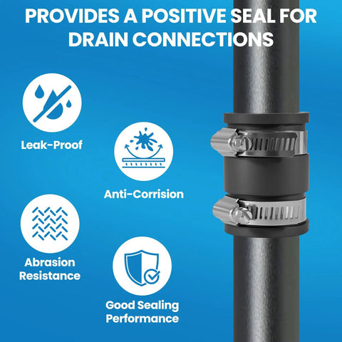 Two Pack 1 Inch Flexible PVC Pipe Coupling With Stainless Steel Clamps for Drain Connections, Leak-Proof, Anti-Corrosion.