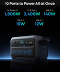 SOLIX C2000 Gen 2 Portable Power Station showing 10 ports including AC, TT-30, USB-C, USB-A with power specifications.