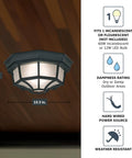 Builder Cast Outdoor Flush Mount Ceiling Light Black 10.5 Inch Wide With Frosted Glass Durable Aluminum Housing on wooden ceiling