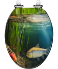Elongated Resin Toilet Seat for Bathroom with fish design and underwater scene, suitable for elongated toilets.