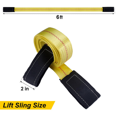 Two Pack 6 Foot by 2 Inch Lift Sling Straps for Construction, 10,000 Pound Capacity, Heavy Duty Polyester Webbing, Unrolled View