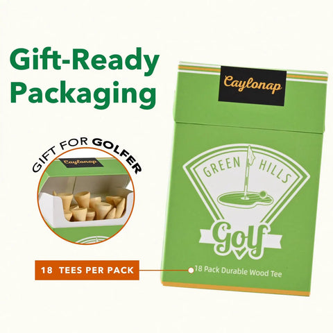 Custom Golf Tees Bulk Pack With Your Name Or Logo In A Pouch, Green Packaging, 18 Durable Wood Tees Gift-Ready