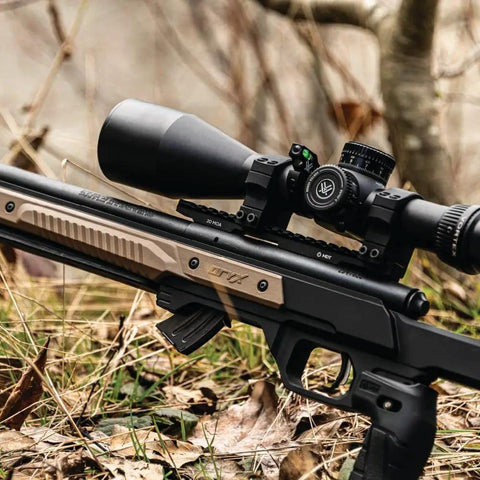 Winchester XPR SA 20 MOA Pick Rail Gun Stock Accessory Black with optics mounted in outdoor setting.