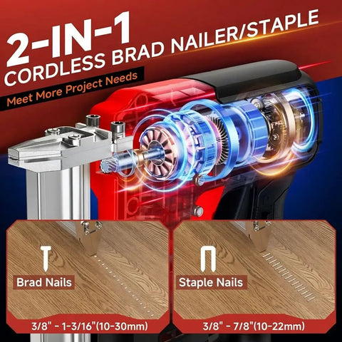 Heavy Duty 2 In 1 Cordless Brad Nailer And Stapler Delivers Spot On Straight Shots For Woodworking And Upholstery Repairs Includes 1200 Nails And Staples For Snappy Grab And Go Setup Ends Cord Knot Frustration Lets You Knock Out Tasks Fast With Raw Power