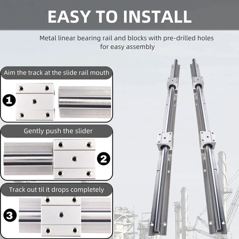 Easy installation guide for Two 500mm SBR20 Linear Rails With Four SBR20UU Blocks For 20mm Slotted Bearings System