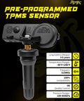 Highway Hero 315MHz Tire Pressure Monitor Sensor Preprogrammed compatible with Chevy and GMC, black plastic design.