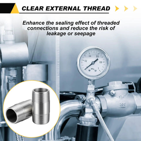 Heavy Duty Stainless Steel 304 Pipe Fittings Three Quarter Inch NPT Male To Three Quarter Inch NPT Male Two Inch Nipple Cast Pipe Fittings For Oil Air And Fuel usage example with gauge and pipes.