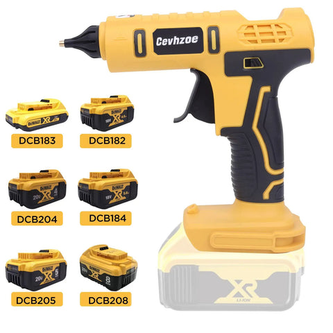 Cordless Hot Glue Gun Kit Powered By A 20V Battery Includes 20 Glue Sticks 0.43 Inch And Insulated Copper Nozzle Full Size Tool Battery Not Included For DIY Projects And Quick Fixes displayed with compatible batteries
