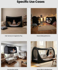Images of Privacy Bed Tent Pop Up Sleep Pod With 360 Degree Privacy And 80 Percent Light Blocking Breathable Mesh Canopy With Four Easy Access Doors For Dorm Rooms Shared Spaces And Kids, showcasing use in kids' play, shared bedrooms, dorms, and home offices.