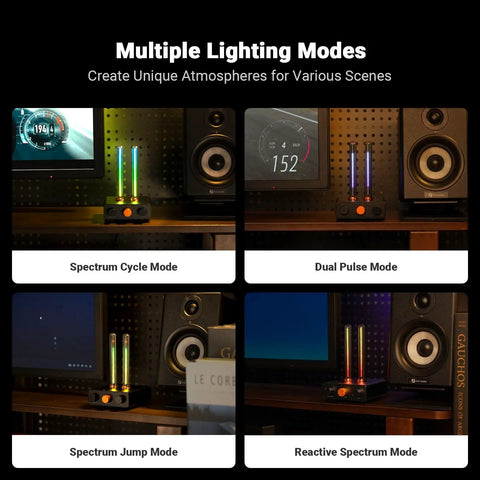 Music Visualizer With Spectrum Analyzer And Vintage Tube RGB Ambient Light For Desktop Home Stereo System, metal dual-tube display in multiple lighting modes