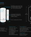 Diagram of LoRa Smart Door Sensor Starter Kit with specifications, showing sensor dimensions and installation instructions
