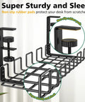 Under Desk Cable Management Tray No Drill Easy Install Steel Wire Organizer with non-slip rubber pads, front view