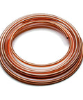 Coiled copper brake line roll from Quarter Inch Brake Line Kit 25 Ft Upgraded Copper Coated Flexible Brake Line Tube Roll With 16 Inverted Flare Fittings