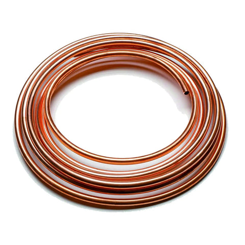 Coiled copper brake line roll from Quarter Inch Brake Line Kit 25 Ft Upgraded Copper Coated Flexible Brake Line Tube Roll With 16 Inverted Flare Fittings