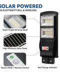Upgraded Solar Street Light 12000 Lumens Super Bright Outdoor With 10000mAh Battery And 120 LEDs, close-up showing solar panel and LEDs