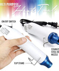 Cool Crafting Tool Heat Gun For Embossing And Shrink Wrap Includes Four Embossing Powders And Anti Static Pad shown with features