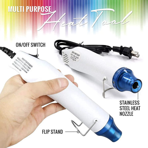 Cool Crafting Tool Heat Gun For Embossing And Shrink Wrap Includes Four Embossing Powders And Anti Static Pad shown with features