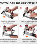 How to load nails and staples in the Built Different 2 In 1 Pneumatic Brad Nailer And Narrow Crown Staple Gun Kit.