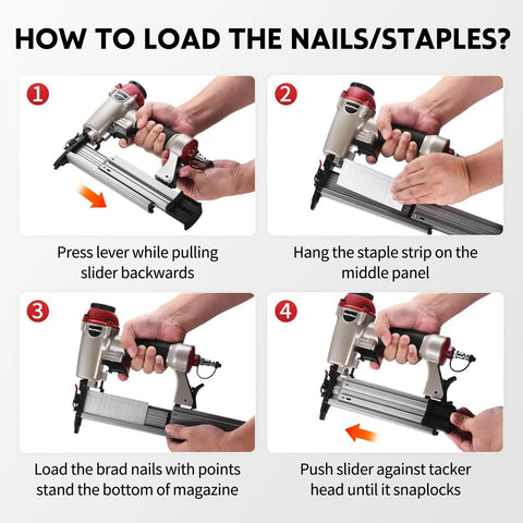 How to load nails and staples in the Built Different 2 In 1 Pneumatic Brad Nailer And Narrow Crown Staple Gun Kit.