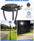 Beefy 100W LED Post Top Light With 14000 Lumens, Dusk To Dawn Outdoor Pole Fixture, IP65 Waterproof, daytime to night view