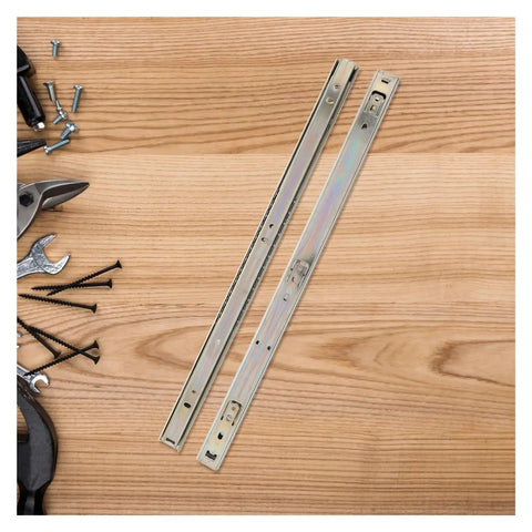 Heavy Duty Side Mounted Ball Bearing Drawer Slides Pair Thickened Cold Rolled Steel on wooden surface with tools