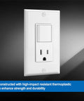 Two Pack Combination Wall Switch And Decor Outlet With Single Pole Rocker Switch, 15A/120V And 15A/125V Receptacle, white detail