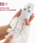 Person cleaning a Vfit device with a Photonic Wipes For Vfit Device Women’s Cleaner Mild Formula That Protects Silicone Lights And Electronics Keeps Your Vfit Gear Clean Safe And Long Lasting 30 Count