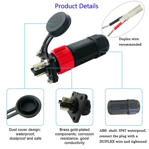 2 Pin 50 Amp Trolling Motor Plug Receptacle Set For Marine Boats Power Waterproof IP67 Connector 12 24 36 48 Volt System Compatible With 8 10 AWG Wire Red