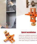 All Purpose Aluminum Cabinet Door Mounting Jig With Adjustable Positioner For Quick Frameless Or Face Frame Cabinet Door Installations In Bright Orange Ideal For Diy Enthusiasts And Pros To Get Perfect Precise Results used in cabinet installation.
