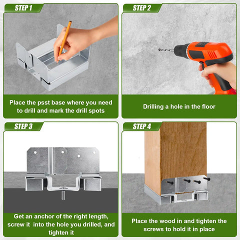 Built Tough 6x6 Post Base for Concrete, Galvanized Post Anchor Bracket Kit with 1 Inch Standoff, Adjustable Wood Post Bracket for Decks, Patios, Gazebos and Pergolas