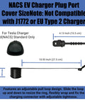 NACS EV Charger Plug Port Cover for Tesla, adjustable pull loop design, dimensions 10.93in by 4.13in by 1.57in, black single.